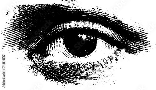 Monochrome eye stencil illustration with radiating texture for artistic design