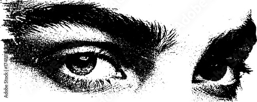 Monochrome stencil eye illustration with radiating texture for artistic designs