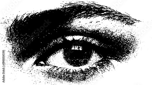 Monochrome human eye stencil - black and white illustration for art and design