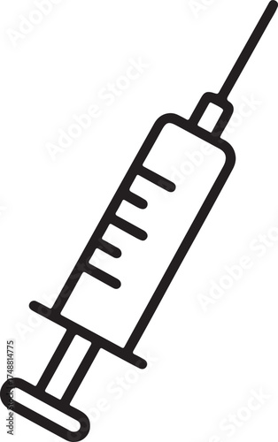 Black and white syringe injection icon, sterile line vector style
