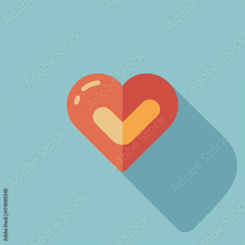 Flat design wishlist heart icon symbol with check mark indicating approval and selection vector