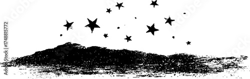 Celestial star map silhouette with cosmic grunge texture in black and white design for posters and cards