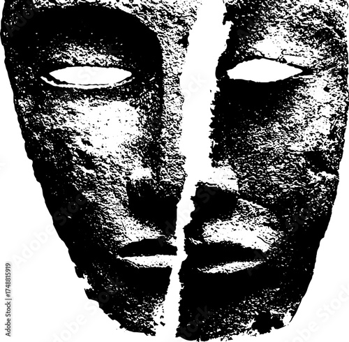 Abstract stone idol silhouette in black and white stencil design for urban art
