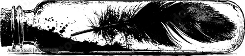 Black and white stencil illustration of a test tube with feather design for artistic and scientific themes