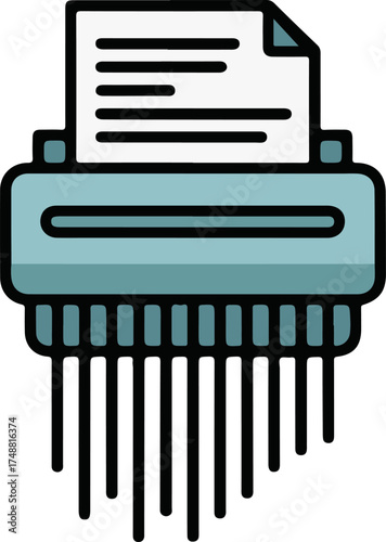 Flat design icon of paper shredder machine destroying documents for security and confidentiality vector