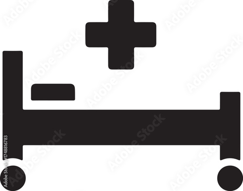 Black and white vector of hospital bed medical equipment
