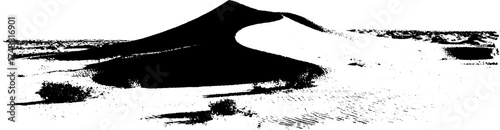 Wind sculpted dune silhouette in black and white for art and design