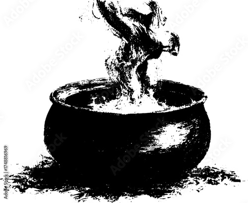 Mystical witch cauldron silhouette for halloween designs and vintage decor