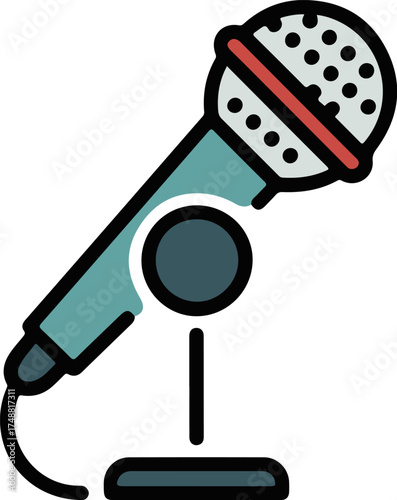 Flat design conference microphone icon for presentations and public speaking events vector