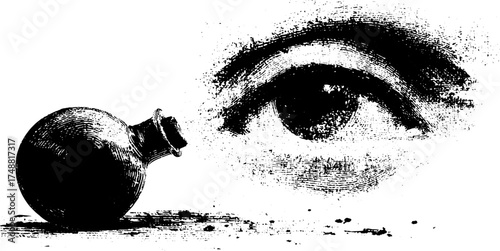 All seeing eye stencil illustration in black and white - mystical design for decor or print