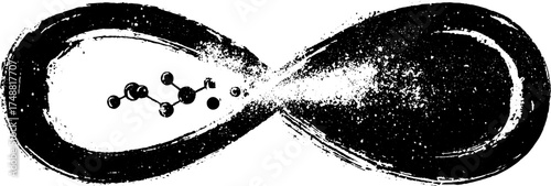 Infinity loop stencil with molecular structure - abstract black and white art design