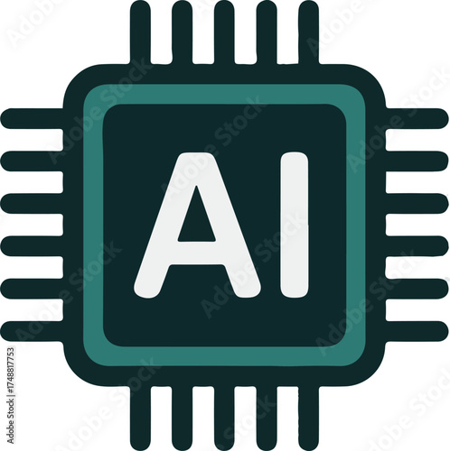 Flat design ai chip processor icon for artificial intelligence technology and future computing concepts vector