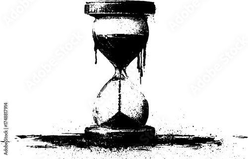Vintage dripping hourglass stencil illustration with grunge texture