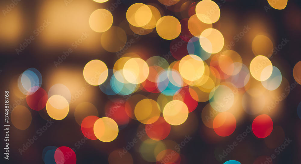 Fototapeta premium Golden Orbs of Light: A mesmerizing display of bokeh, where radiant circles of light create an ethereal atmosphere of joy and enchantment.
