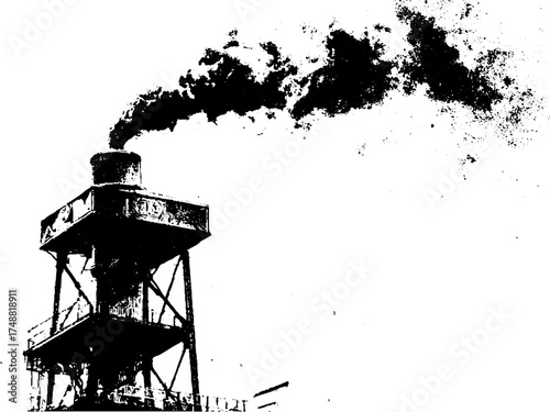 Industrial steam silhouette with rising smoke design for urban decor