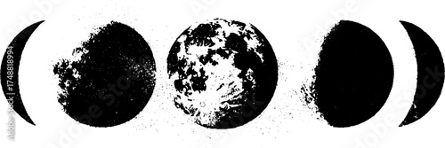 Black and white silhouette of moon phases for celestial design