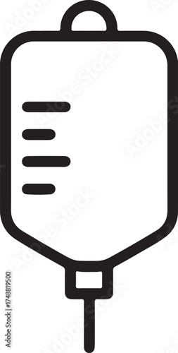 IV fluid drip bag icon, minimalist black and white vector

