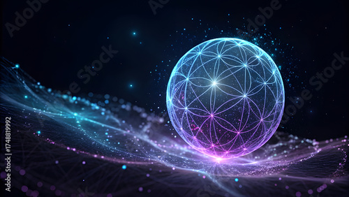 Glowing futuristic orb with network connections in space