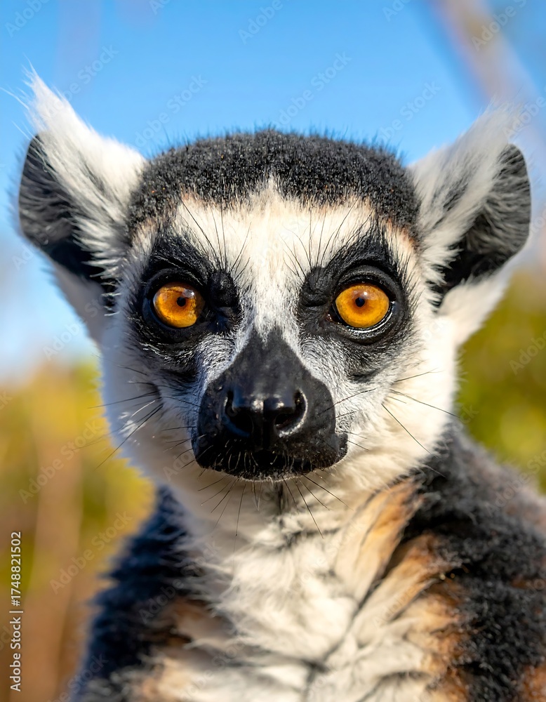 Obraz premium Close-up Portrait of a Ring-tailed Lemur.