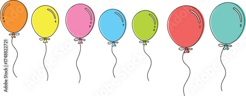 Collection of colorful balloons floating against a white background, perfect for celebrations and parties