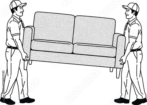 Movers Carrying Sofa Illustration, Furniture Relocation