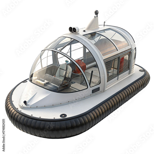 Futuristic hovercraft design with sleek, modern lines and innovative technology, perfect for transportation or a creative concept vehicle project