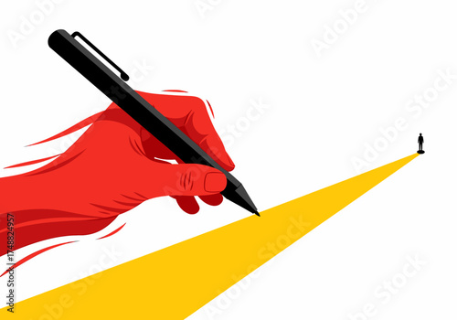 Creative Visionary Hand Draws Path to Success and Achievement with Golden Opportunity