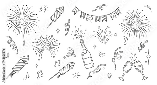 Hand Drawn Celebration Doodle Vector Illustration Set with Festive Party Elements