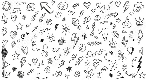 Hand Drawn Vector Illustration Set with a Dynamic Collection of Organic Sketch Elements