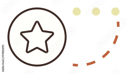 Star enclosed in a circle paired with dotted curved path and dots. Ideal for success, achievement, strategy, progress, goal-setting, motivation, creativity. A simple flat metaphor