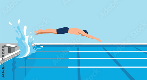 Swimmer diving into a pool with water splash