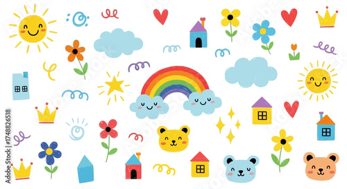 Whimsical Colorful Vector Illustration Collection with Playful Decorative Elements