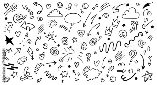 Whimsical Hand Drawn Vector Illustration Set with Playful and Charming Elements