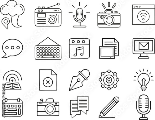 blogging editable line icon set