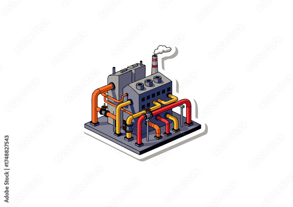 Fototapeta premium Isometric Illustration of a Factory with Pipes and Chimney