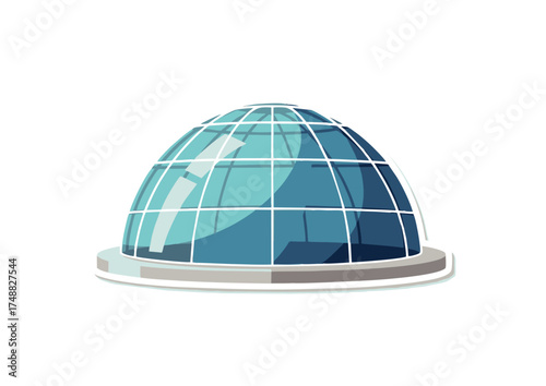 Modern Architectural Glass Dome Structure Illustration Featuring Transparent Panels and Geometric Grid for Contemporary Building Design and Natural Light Concepts