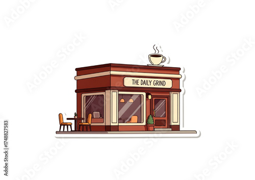 Charming Coffee Shop Illustration The Daily Grind's inviting exterior and delicious aroma create a perfect cafe atmosphere