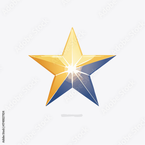Geometric Golden Star Symbol with Blue Accents Radiating Light on a Clean Background