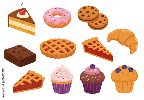 Delicious Desserts Illustration Cake, Donut, Cookie, Pie & More