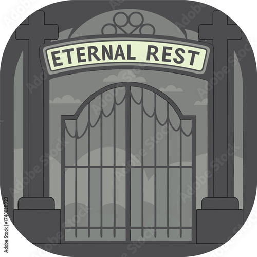 Eternal Rest Cemetery Gates with Clouds and Sky graveyard afterlife