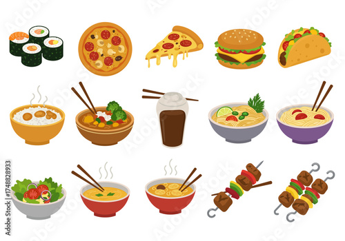 Diverse and Delicious Global Cuisine Vector Art