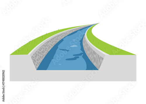 Water channel turning. Simple flat illustration in perspective view.