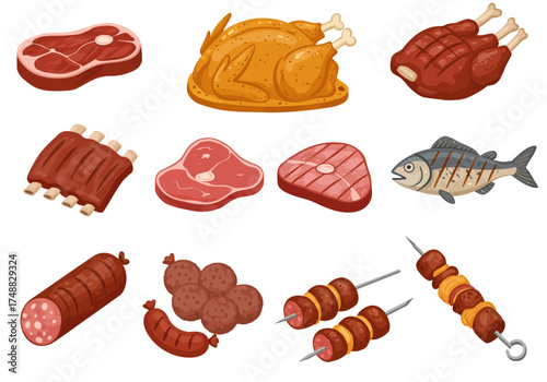 Assorted Meats and Seafood A Culinary Collection of Grilled and Roasted Delights