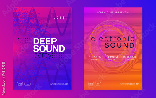 Music Magazine. Party Set. Electronic Disco Illustration. Edm Electro Graphic. Violet Night Club Event. Blue Sound Poster. Festival Vector. Pink Music Magazine