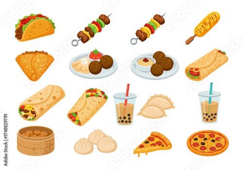 Delicious International Cuisine A Colorful Collection of Popular Street Foods