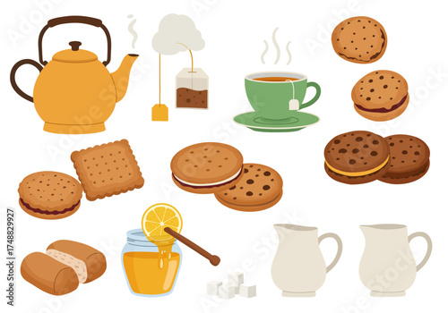 Cozy Tea Time Still Life with Biscuits, Honey, and Milk