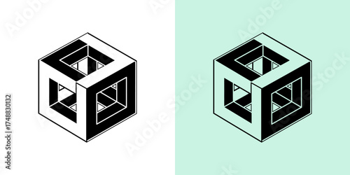Abstract geometric cube illustration with contrasting colors, showcasing depth and perspective