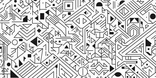 Abstract geometric patterns featuring intricate lines and shapes on a white background, ideal for design