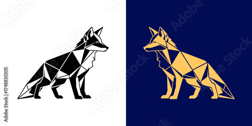 Geometric fox illustration in contrasting colors, showcasing modern design elements and creativity
