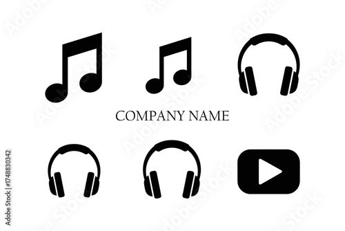 Icons representing music notes and headphones, showcasing audio elements for a digital platform